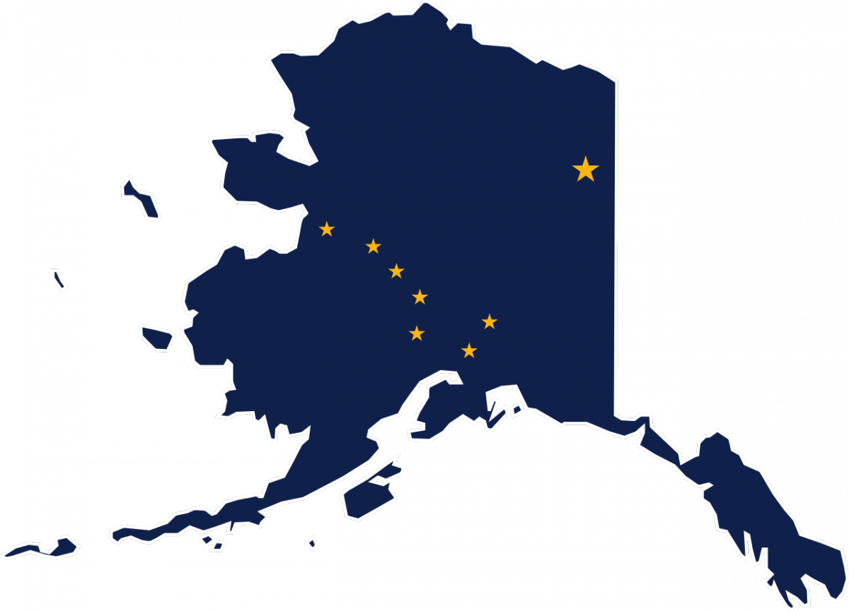 Photograph of a flag map of Alaska