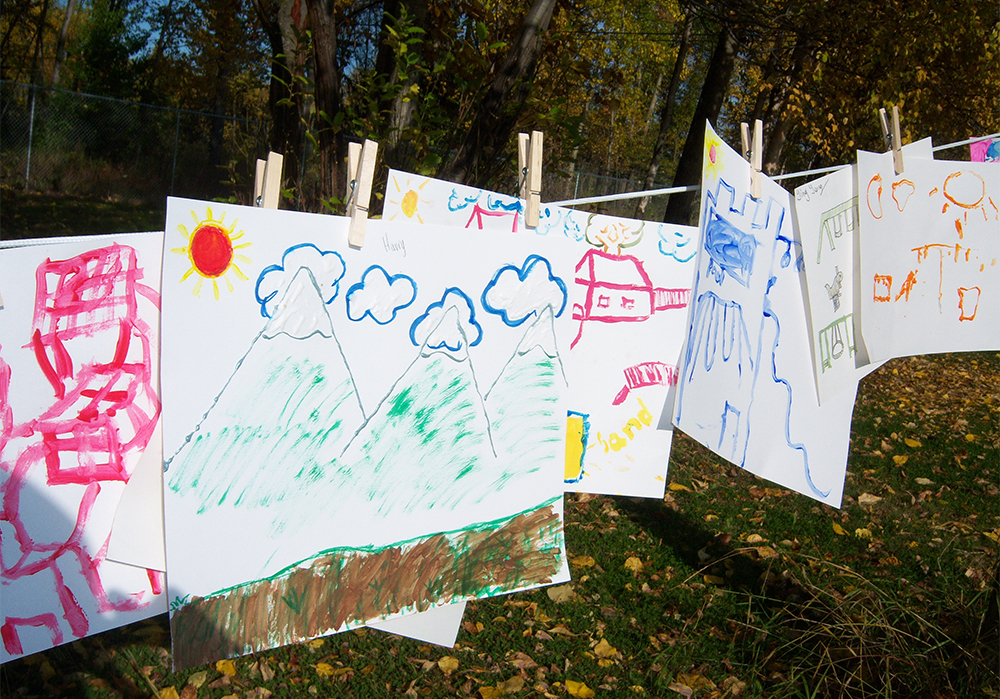 Kids Pictures on a Clothesline